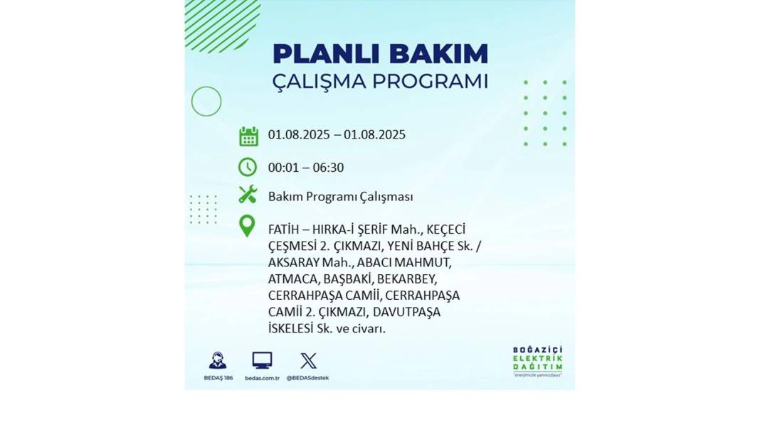 BÜYÜK ELEKTRİK KESİNTİSİ YAŞANACAK: BEDAŞ 1 Ağustos Cuma elektrik kesintisi yaşayacak ilçeleri sıraladı! 30