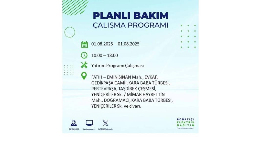 BÜYÜK ELEKTRİK KESİNTİSİ YAŞANACAK: BEDAŞ 1 Ağustos Cuma elektrik kesintisi yaşayacak ilçeleri sıraladı! 29