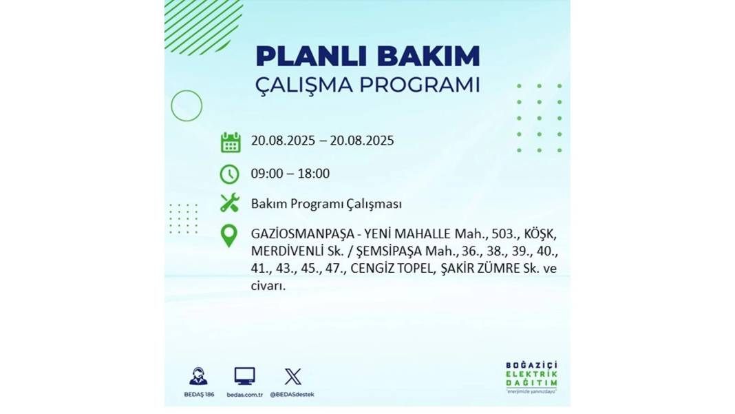 O ilçelerde elektrik olmayacak: BEDAŞ 20 Ağustos Çarşamba elektrik kesintisi yaşayacak ilçeleri sıraladı 27