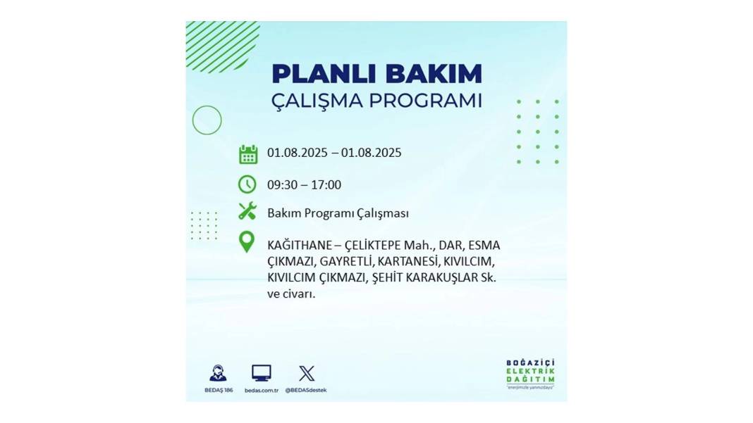BÜYÜK ELEKTRİK KESİNTİSİ YAŞANACAK: BEDAŞ 1 Ağustos Cuma elektrik kesintisi yaşayacak ilçeleri sıraladı! 21