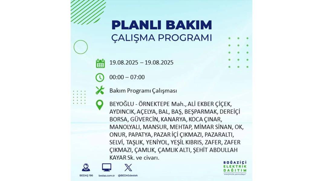 İstanbul'da o ilçelere elektrik verilmeyecek: BEDAŞ 19 Ağustos Salı elektrik kesintisi yaşayacak ilçeleri sıraladı 36