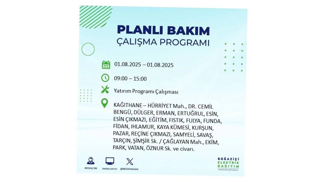 BÜYÜK ELEKTRİK KESİNTİSİ YAŞANACAK: BEDAŞ 1 Ağustos Cuma elektrik kesintisi yaşayacak ilçeleri sıraladı! 23