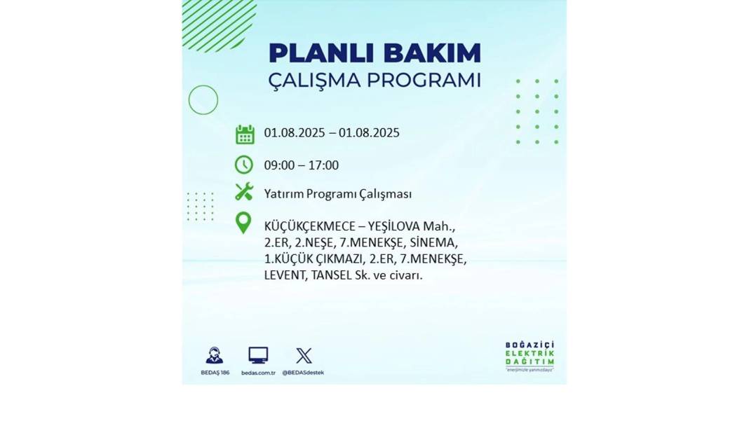 BÜYÜK ELEKTRİK KESİNTİSİ YAŞANACAK: BEDAŞ 1 Ağustos Cuma elektrik kesintisi yaşayacak ilçeleri sıraladı! 24