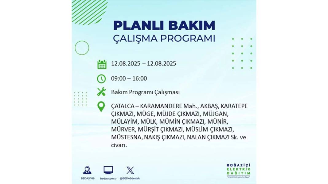 BÜYÜK ELEKTRİK KESİNTİSİ YAŞANACAK: BEDAŞ 12 Ağustos Salı günü elektrik kesintisi yaşayacak ilçeleri sıraladı! 27