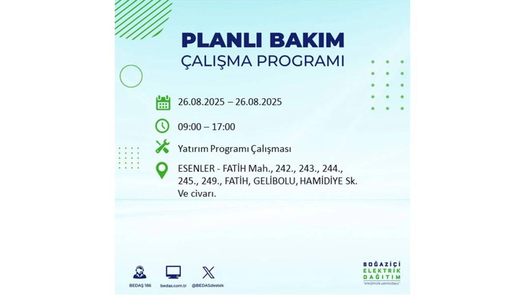 O ilçelerde saatlerce elektrik olmayacak: BEDAŞ 26 Ağustos Salı elektrik kesintisi yaşayacak ilçeleri duyurdu! 54