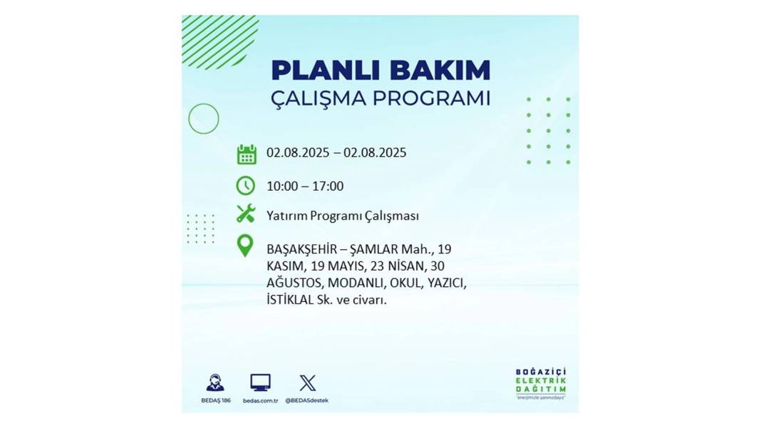 O İLÇELERE ELEKTRİK VERİLMEYECEK: BEDAŞ 2 Ağustos Cumartesi elektrik kesintisi yaşayacak ilçeleri sıraladı! 20