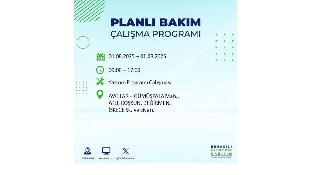 BÜYÜK ELEKTRİK KESİNTİSİ YAŞANACAK: BEDAŞ 1 Ağustos Cuma elektrik kesintisi yaşayacak ilçeleri sıraladı! 61