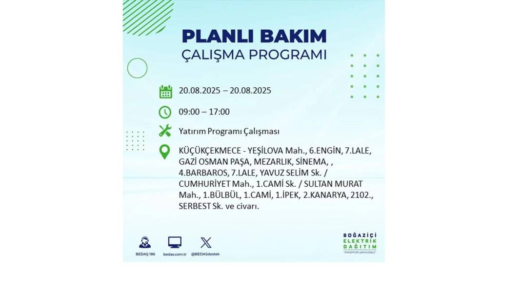 O ilçelerde elektrik olmayacak: BEDAŞ 20 Ağustos Çarşamba elektrik kesintisi yaşayacak ilçeleri sıraladı 18
