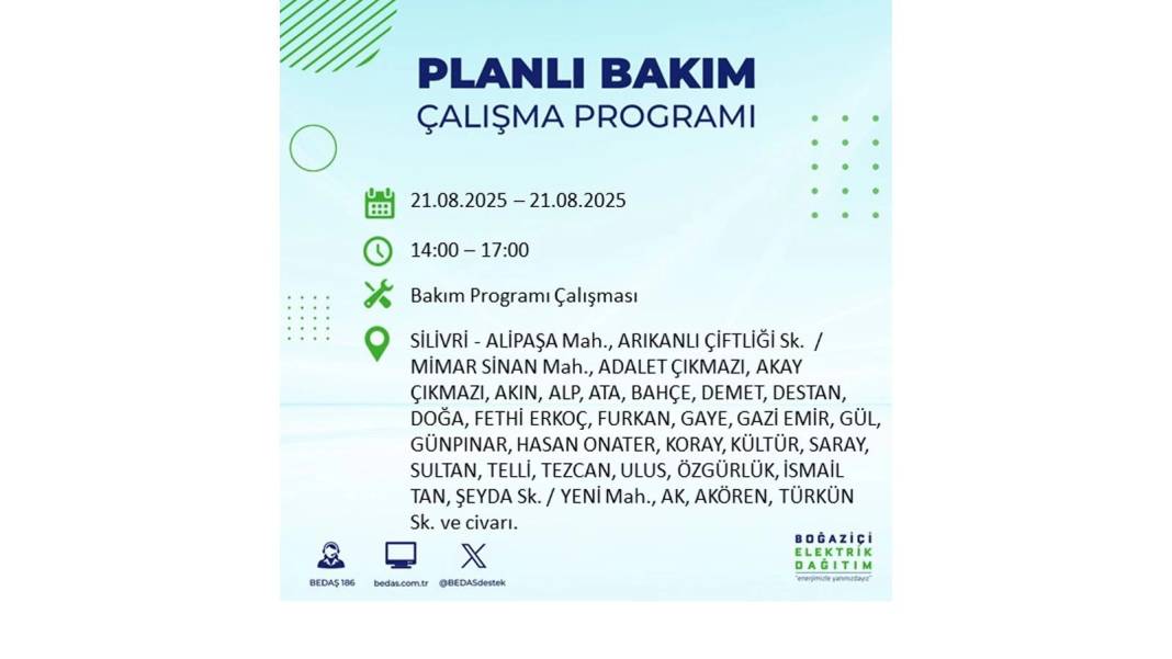 O ilçelerde elektrik olmayacak: BEDAŞ 21 Ağustos Perşembe günü elektrik kesintisi yaşayacak ilçeleri sıraladı! 6