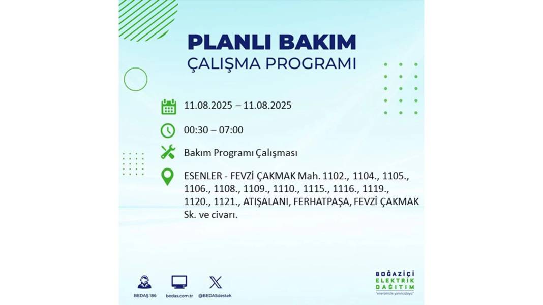 BÜYÜK ELEKTRİK KESİNTİSİ YAŞANACAK: BEDAŞ 11 Ağustos Pazartesi elektrik kesintisi yaşayacak ilçeler belli oldu! 35