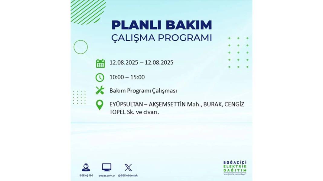BÜYÜK ELEKTRİK KESİNTİSİ YAŞANACAK: BEDAŞ 12 Ağustos Salı günü elektrik kesintisi yaşayacak ilçeleri sıraladı! 20