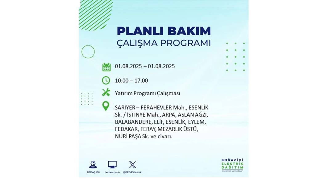BÜYÜK ELEKTRİK KESİNTİSİ YAŞANACAK: BEDAŞ 1 Ağustos Cuma elektrik kesintisi yaşayacak ilçeleri sıraladı! 12