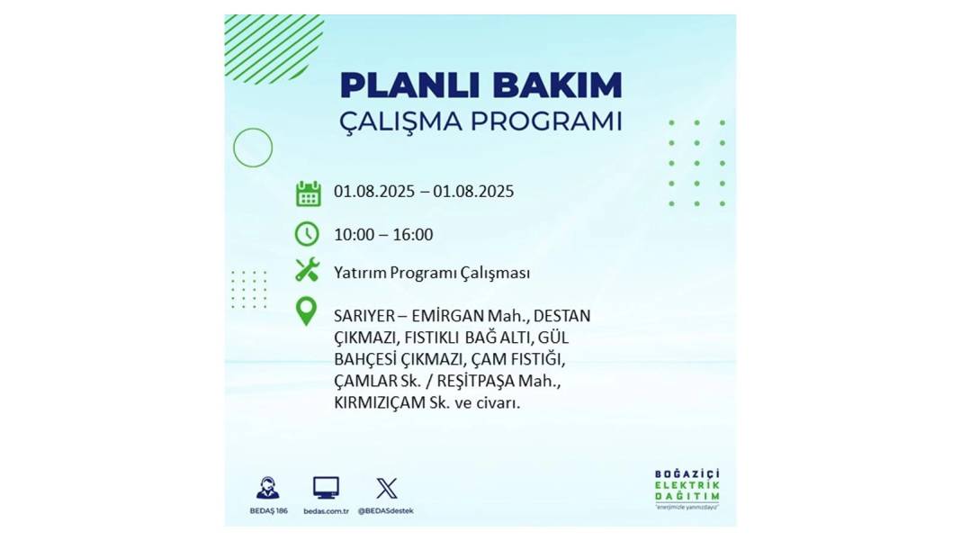 BÜYÜK ELEKTRİK KESİNTİSİ YAŞANACAK: BEDAŞ 1 Ağustos Cuma elektrik kesintisi yaşayacak ilçeleri sıraladı! 13