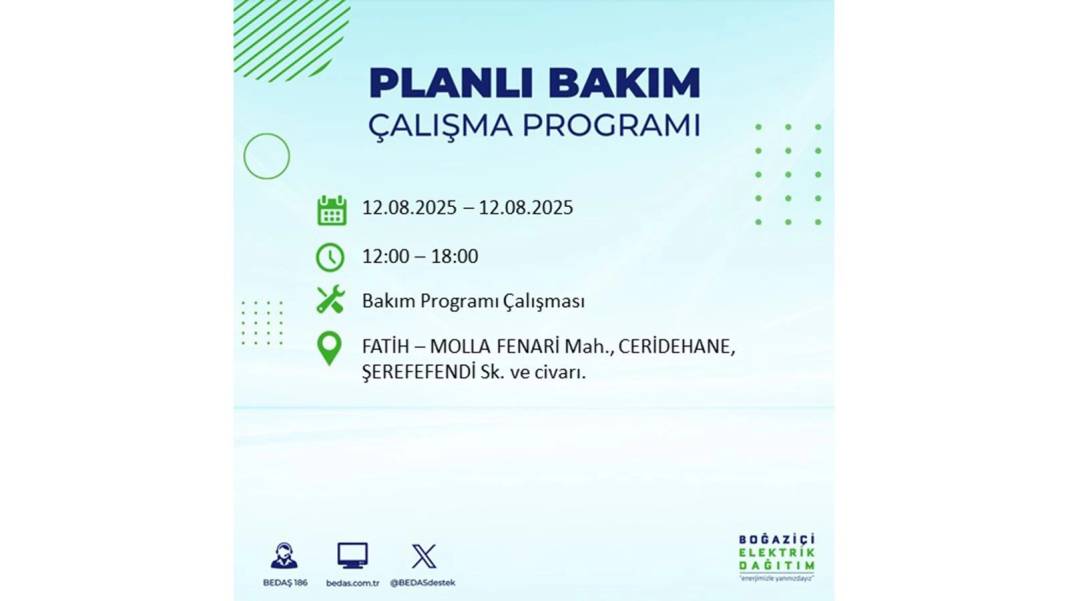 BÜYÜK ELEKTRİK KESİNTİSİ YAŞANACAK: BEDAŞ 12 Ağustos Salı günü elektrik kesintisi yaşayacak ilçeleri sıraladı! 21