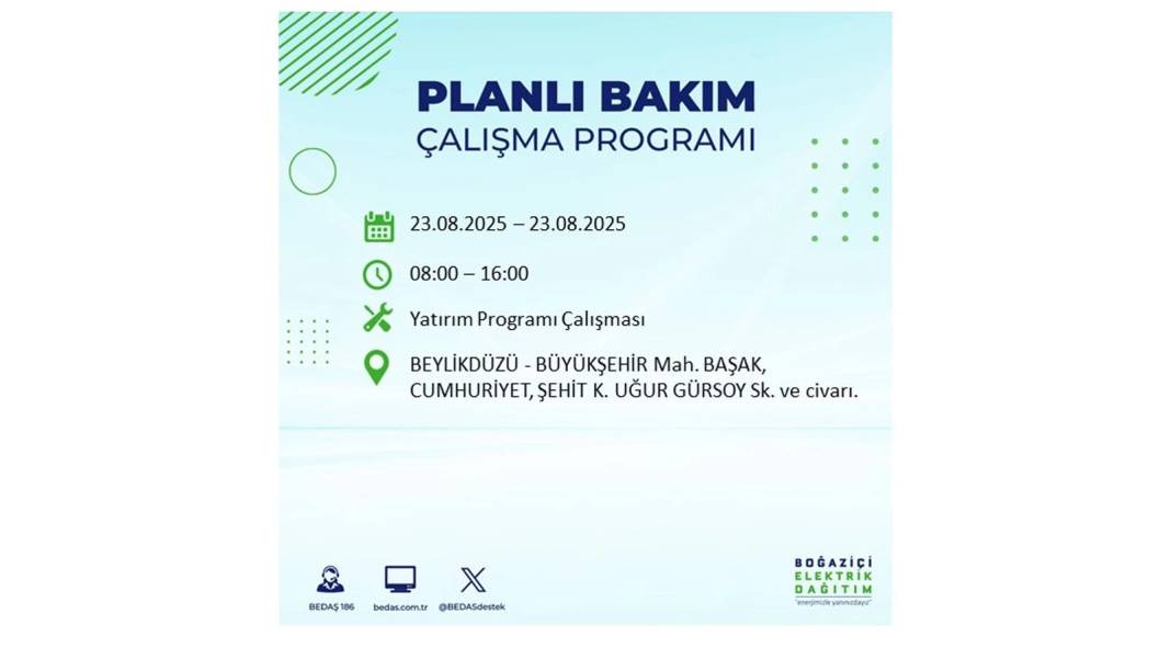 Uzun süre elektrikler olmayacak: BEDAŞ 23 Ağustos Cumartesi elektrik kesintisi yaşayacak ilçeleri sıraladı! 21