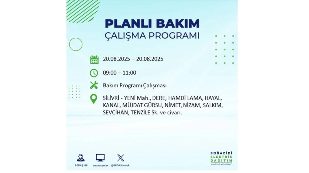 O ilçelerde elektrik olmayacak: BEDAŞ 20 Ağustos Çarşamba elektrik kesintisi yaşayacak ilçeleri sıraladı 11