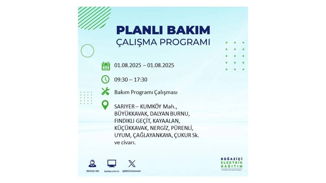 BÜYÜK ELEKTRİK KESİNTİSİ YAŞANACAK: BEDAŞ 1 Ağustos Cuma elektrik kesintisi yaşayacak ilçeleri sıraladı! 14