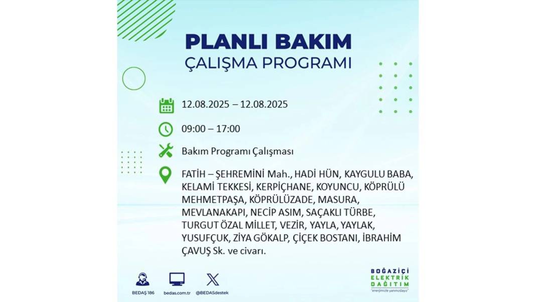BÜYÜK ELEKTRİK KESİNTİSİ YAŞANACAK: BEDAŞ 12 Ağustos Salı günü elektrik kesintisi yaşayacak ilçeleri sıraladı! 14