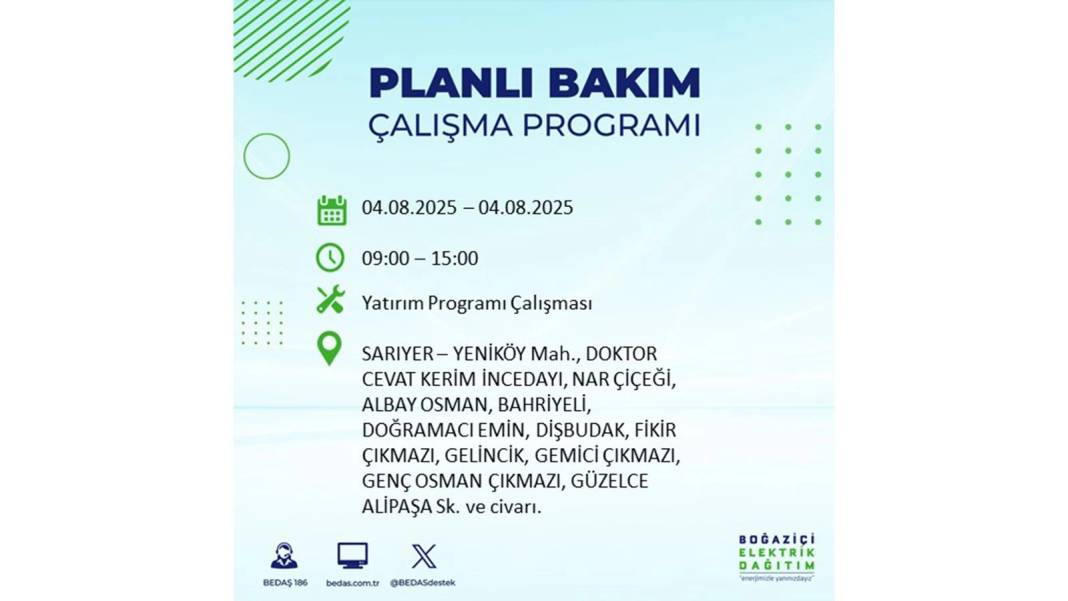 BÜYÜK ELEKTRİK KESİNTİSİ YAŞANACAK: BEDAŞ 4 Ağustos Pazartesi elektrik kesintisi yaşayacak ilçeleri sıraladı! 18