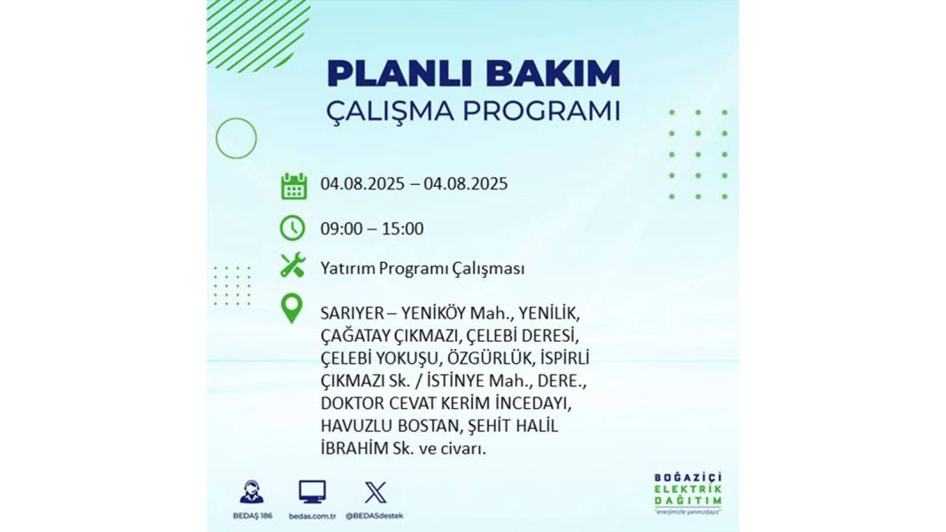 BÜYÜK ELEKTRİK KESİNTİSİ YAŞANACAK: BEDAŞ 4 Ağustos Pazartesi elektrik kesintisi yaşayacak ilçeleri sıraladı! 16
