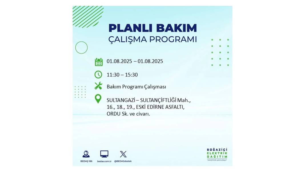 BÜYÜK ELEKTRİK KESİNTİSİ YAŞANACAK: BEDAŞ 1 Ağustos Cuma elektrik kesintisi yaşayacak ilçeleri sıraladı! 6