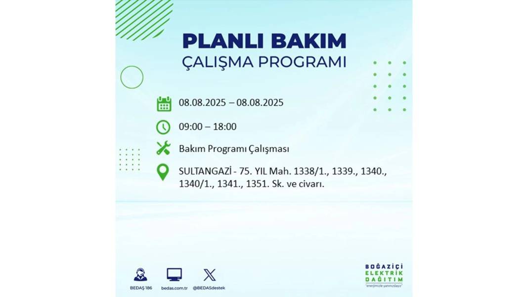 O İLÇELERDE ELEKTRİK OLMAYACAK: BEDAŞ 8 Ağustos Cuma elektrik kesintisi yaşayacak ilçeleri sıraladı! 10