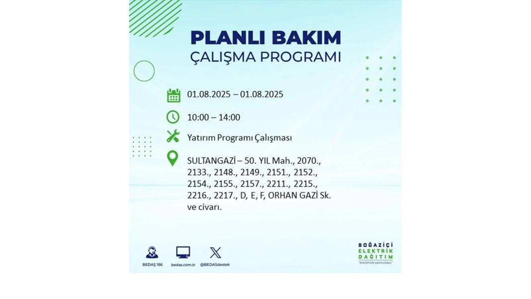 BÜYÜK ELEKTRİK KESİNTİSİ YAŞANACAK: BEDAŞ 1 Ağustos Cuma elektrik kesintisi yaşayacak ilçeleri sıraladı! 7
