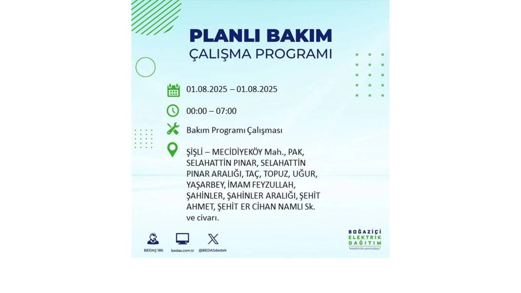BÜYÜK ELEKTRİK KESİNTİSİ YAŞANACAK: BEDAŞ 1 Ağustos Cuma elektrik kesintisi yaşayacak ilçeleri sıraladı! 3