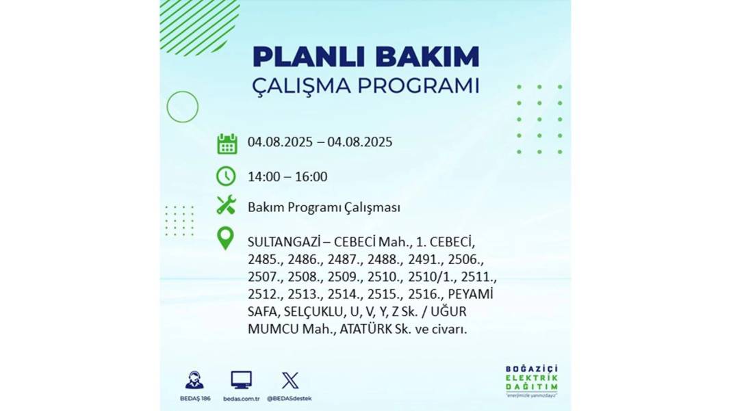 BÜYÜK ELEKTRİK KESİNTİSİ YAŞANACAK: BEDAŞ 4 Ağustos Pazartesi elektrik kesintisi yaşayacak ilçeleri sıraladı! 12