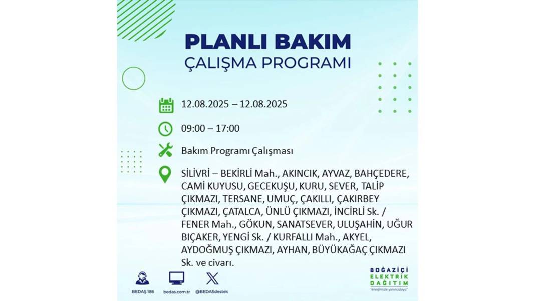 BÜYÜK ELEKTRİK KESİNTİSİ YAŞANACAK: BEDAŞ 12 Ağustos Salı günü elektrik kesintisi yaşayacak ilçeleri sıraladı! 7