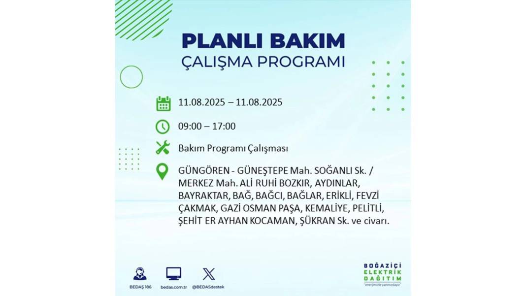 BÜYÜK ELEKTRİK KESİNTİSİ YAŞANACAK: BEDAŞ 11 Ağustos Pazartesi elektrik kesintisi yaşayacak ilçeler belli oldu! 21