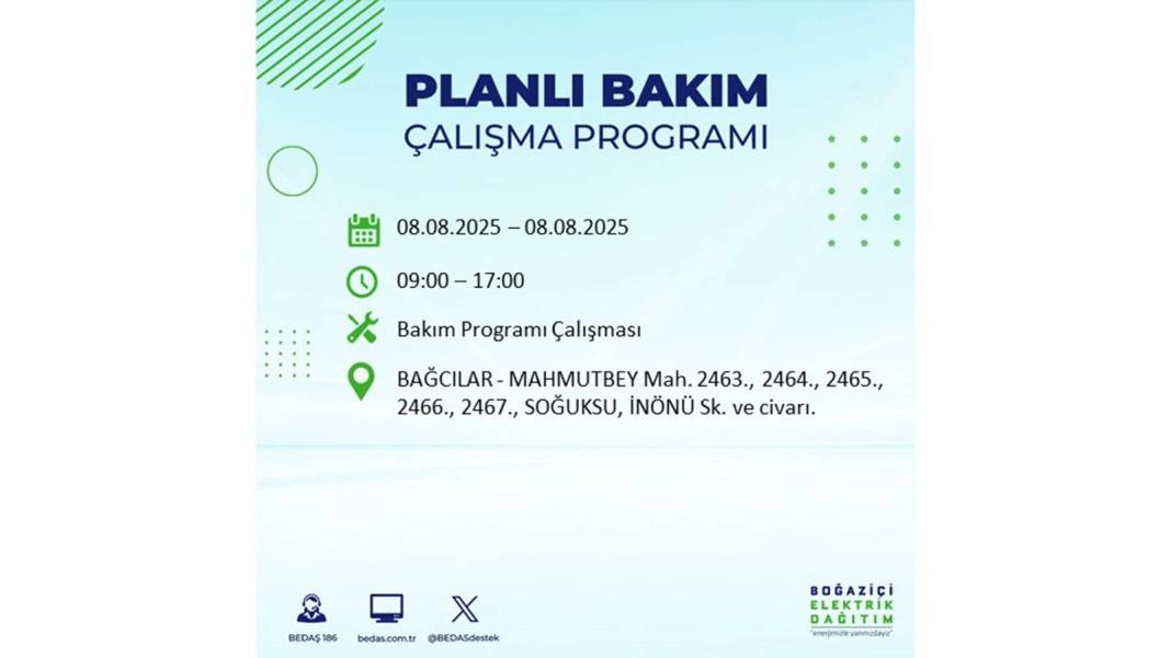 O İLÇELERDE ELEKTRİK OLMAYACAK: BEDAŞ 8 Ağustos Cuma elektrik kesintisi yaşayacak ilçeleri sıraladı! 61
