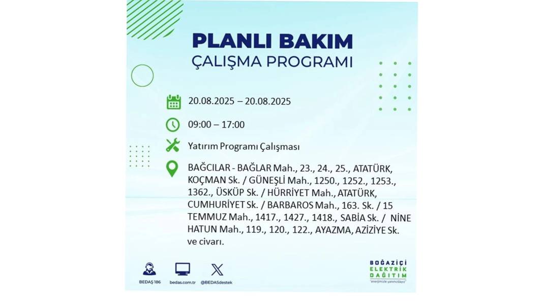 O ilçelerde elektrik olmayacak: BEDAŞ 20 Ağustos Çarşamba elektrik kesintisi yaşayacak ilçeleri sıraladı 52