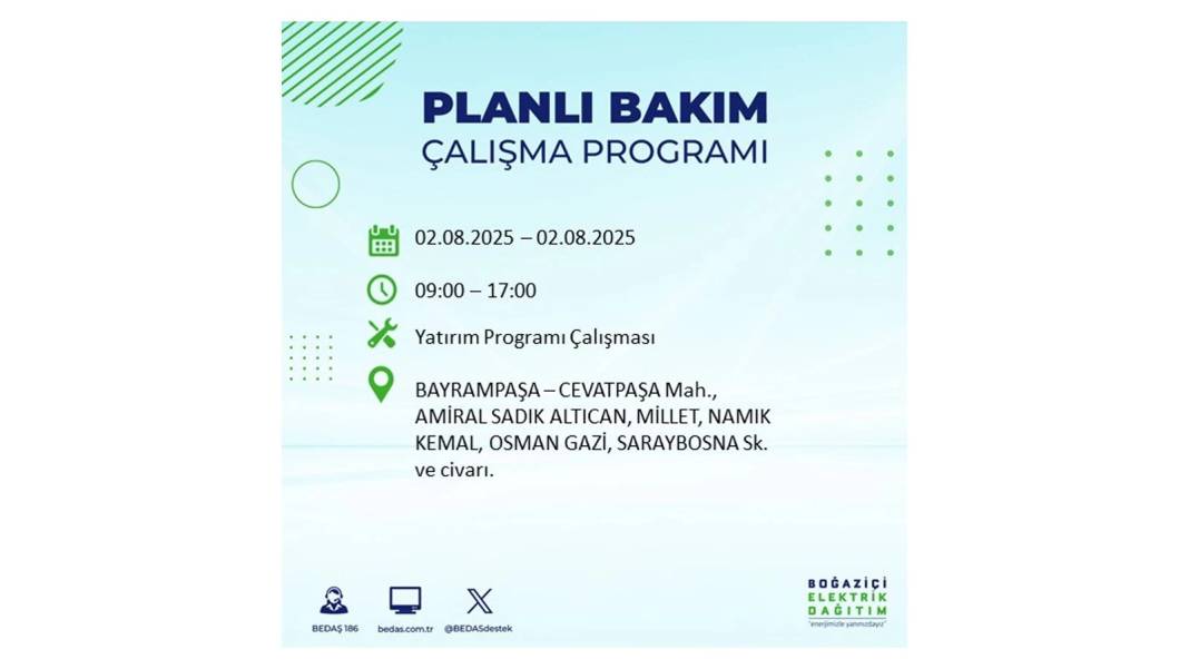 O İLÇELERE ELEKTRİK VERİLMEYECEK: BEDAŞ 2 Ağustos Cumartesi elektrik kesintisi yaşayacak ilçeleri sıraladı! 13