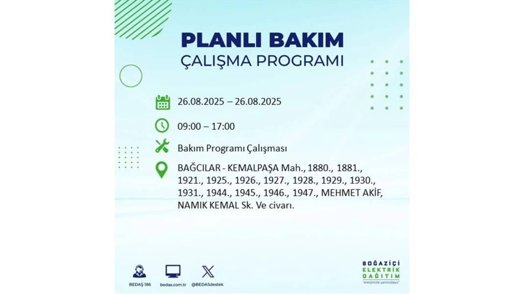 O ilçelerde saatlerce elektrik olmayacak: BEDAŞ 26 Ağustos Salı elektrik kesintisi yaşayacak ilçeleri duyurdu! 85