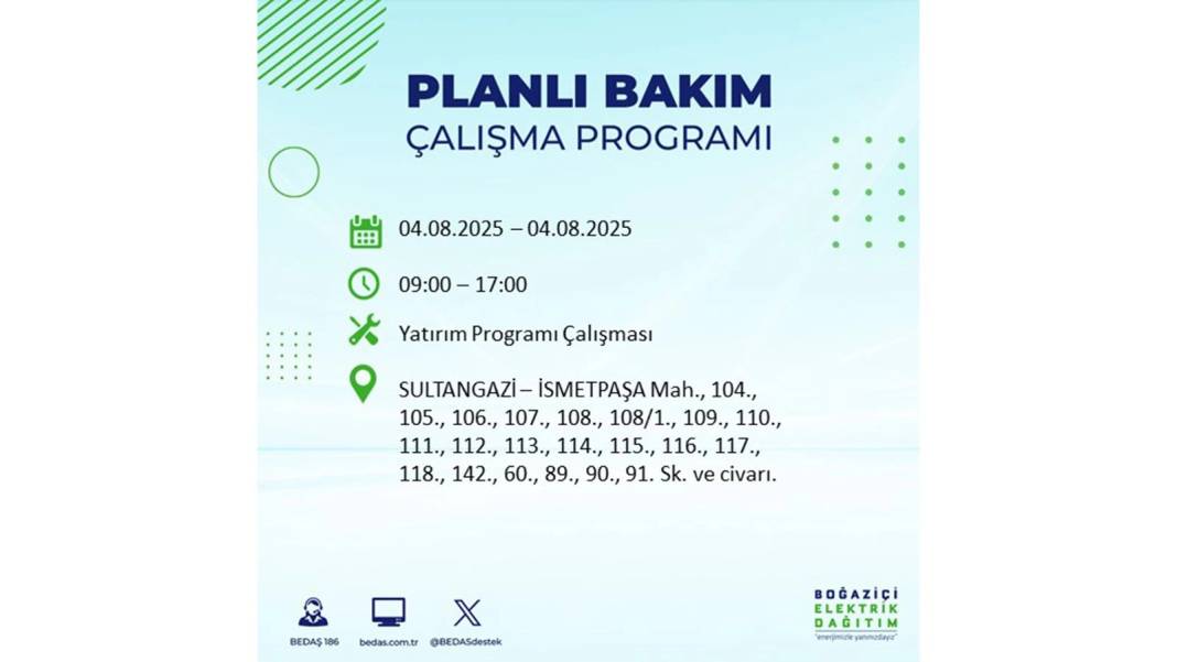 BÜYÜK ELEKTRİK KESİNTİSİ YAŞANACAK: BEDAŞ 4 Ağustos Pazartesi elektrik kesintisi yaşayacak ilçeleri sıraladı! 10