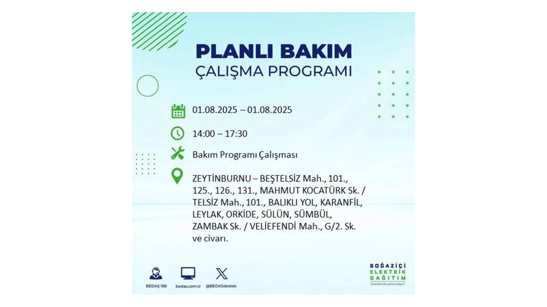BÜYÜK ELEKTRİK KESİNTİSİ YAŞANACAK: BEDAŞ 1 Ağustos Cuma elektrik kesintisi yaşayacak ilçeleri sıraladı! 1