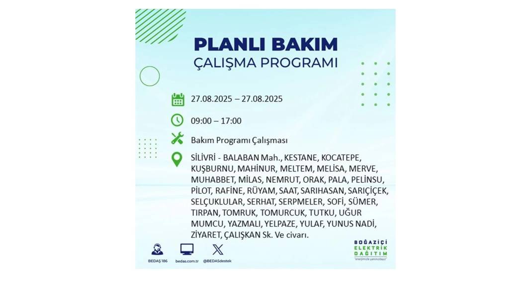 O ilçelerde elektrik olmayacak: BEDAŞ 27 Ağustos Çarşamba günü elektrik kesintisi yaşayacak ilçeleri sıraladı! 20