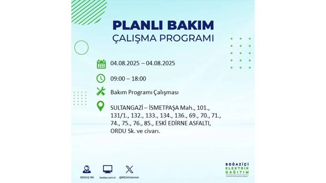 BÜYÜK ELEKTRİK KESİNTİSİ YAŞANACAK: BEDAŞ 4 Ağustos Pazartesi elektrik kesintisi yaşayacak ilçeleri sıraladı! 9