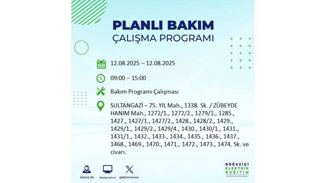 BÜYÜK ELEKTRİK KESİNTİSİ YAŞANACAK: BEDAŞ 12 Ağustos Salı günü elektrik kesintisi yaşayacak ilçeleri sıraladı! 5
