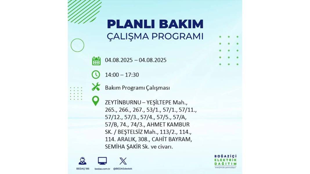 BÜYÜK ELEKTRİK KESİNTİSİ YAŞANACAK: BEDAŞ 4 Ağustos Pazartesi elektrik kesintisi yaşayacak ilçeleri sıraladı! 7