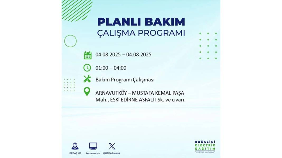 BÜYÜK ELEKTRİK KESİNTİSİ YAŞANACAK: BEDAŞ 4 Ağustos Pazartesi elektrik kesintisi yaşayacak ilçeleri sıraladı! 6