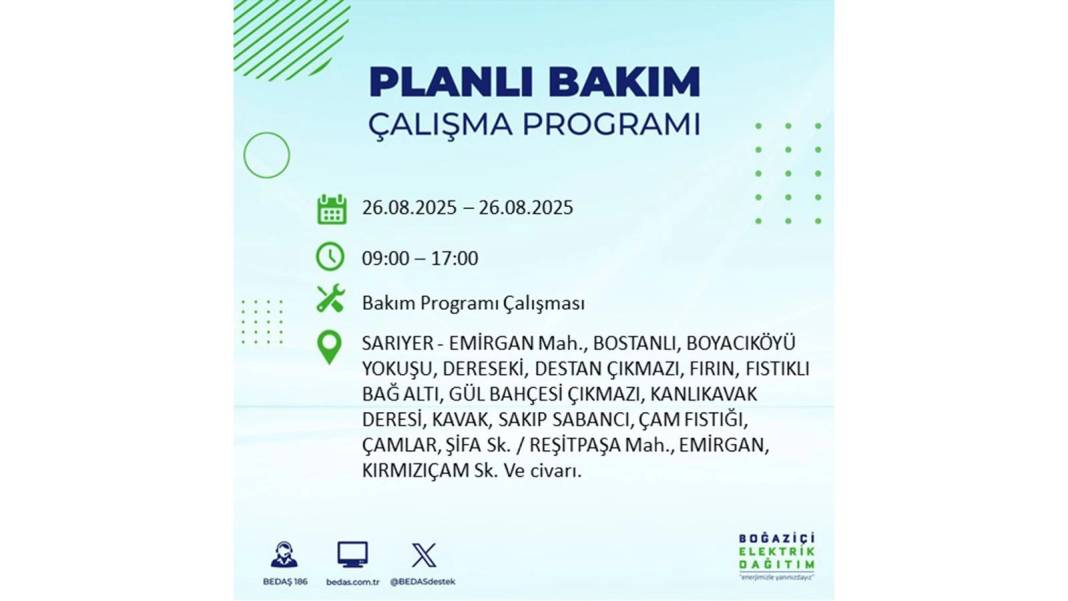O ilçelerde saatlerce elektrik olmayacak: BEDAŞ 26 Ağustos Salı elektrik kesintisi yaşayacak ilçeleri duyurdu! 25
