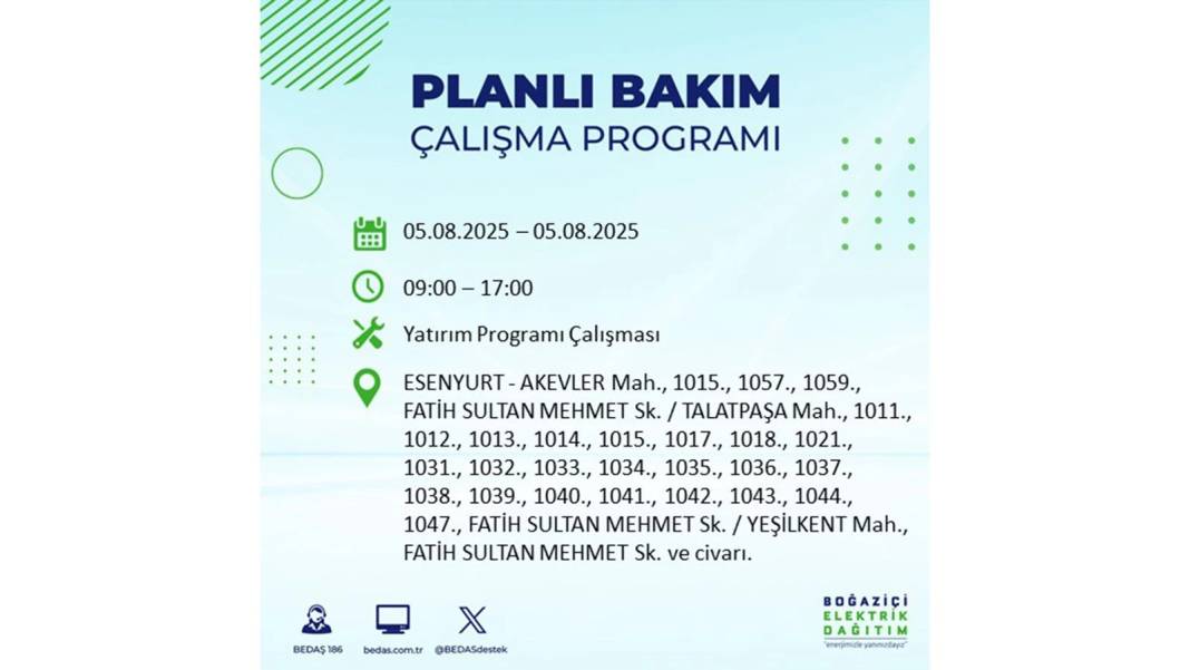 BÜYÜK ELEKTRİK KESİNTİSİ YAŞANACAK: BEDAŞ 5 Ağustos Salı elektrik kesintisi yaşayacak ilçeleri sıraladı! 40