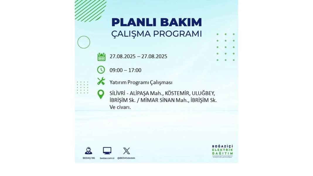 O ilçelerde elektrik olmayacak: BEDAŞ 27 Ağustos Çarşamba günü elektrik kesintisi yaşayacak ilçeleri sıraladı! 13