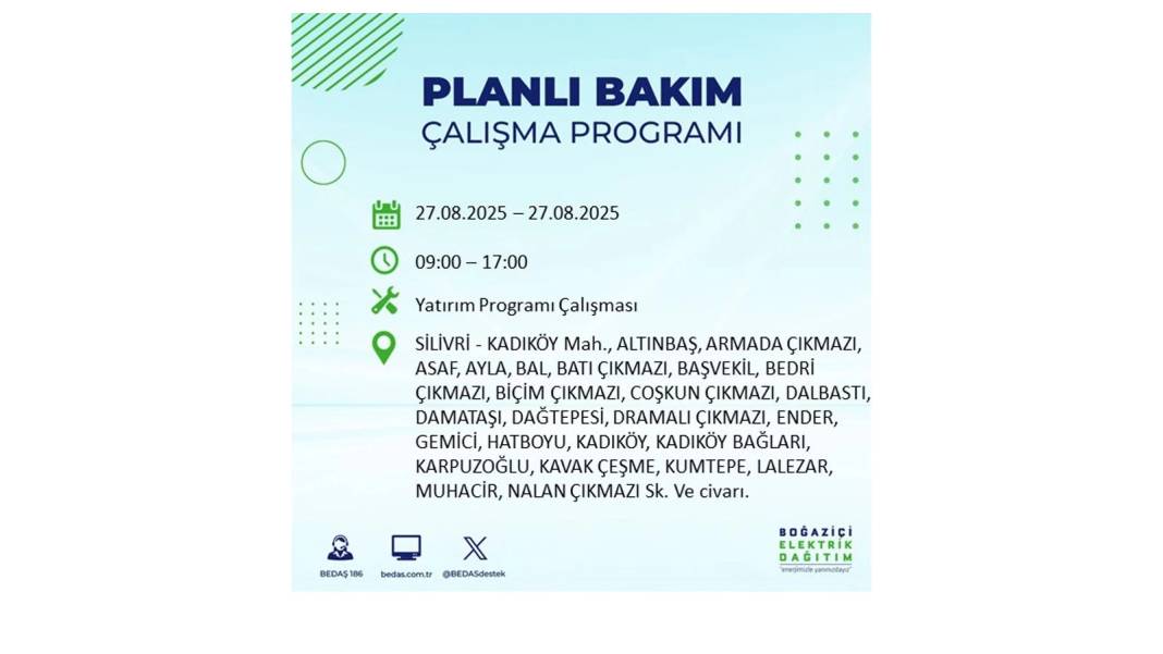 O ilçelerde elektrik olmayacak: BEDAŞ 27 Ağustos Çarşamba günü elektrik kesintisi yaşayacak ilçeleri sıraladı! 12
