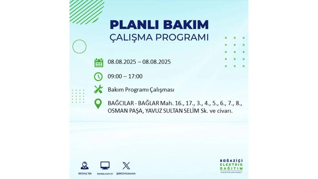 O İLÇELERDE ELEKTRİK OLMAYACAK: BEDAŞ 8 Ağustos Cuma elektrik kesintisi yaşayacak ilçeleri sıraladı! 58