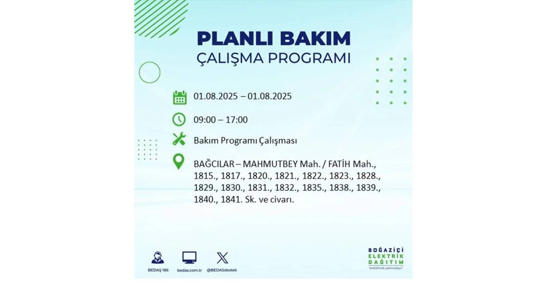 BÜYÜK ELEKTRİK KESİNTİSİ YAŞANACAK: BEDAŞ 1 Ağustos Cuma elektrik kesintisi yaşayacak ilçeleri sıraladı! 55