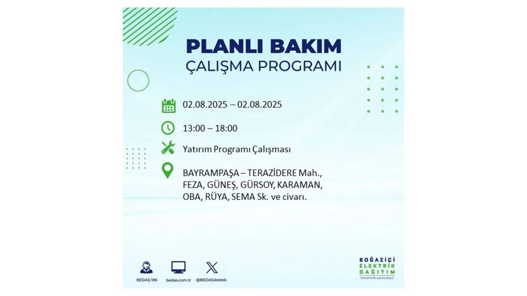 O İLÇELERE ELEKTRİK VERİLMEYECEK: BEDAŞ 2 Ağustos Cumartesi elektrik kesintisi yaşayacak ilçeleri sıraladı! 12