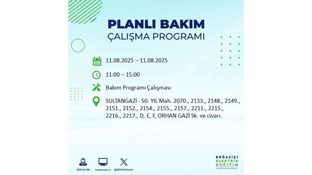 BÜYÜK ELEKTRİK KESİNTİSİ YAŞANACAK: BEDAŞ 11 Ağustos Pazartesi elektrik kesintisi yaşayacak ilçeler belli oldu! 6